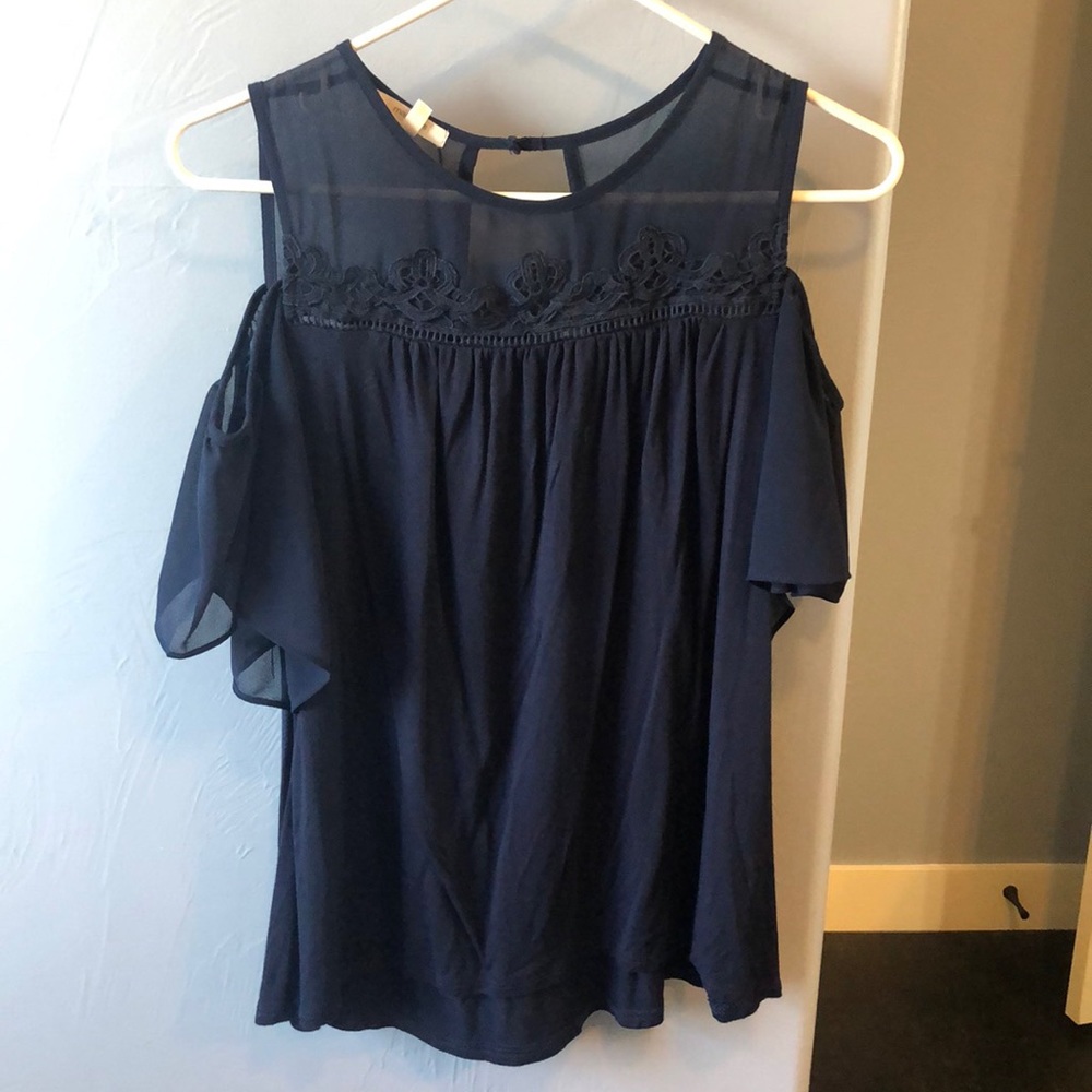 Navy cold shoulder top